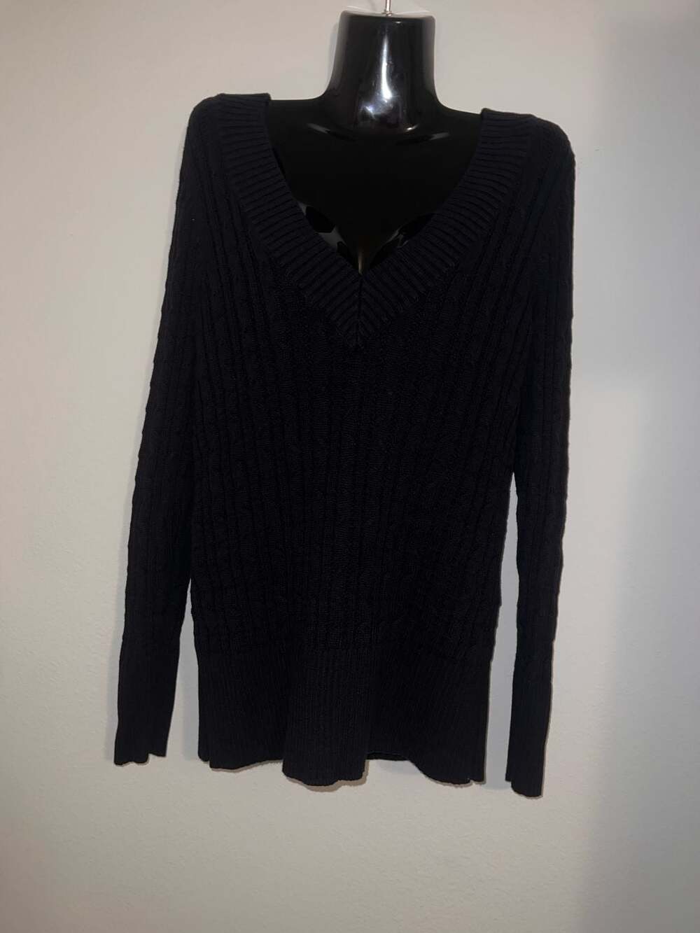 Lane Bryant Black Cable Knit V-Neck Cotton Sweater Size 18/20